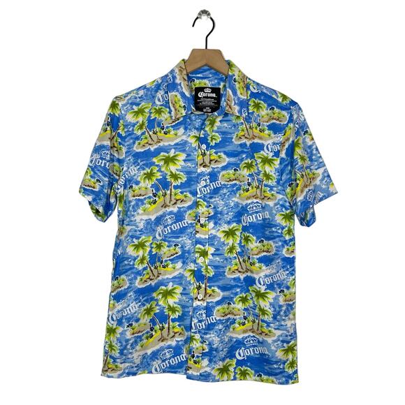 Corona Tropical Island Button Down Shirt Men's Size Small Blue Hawaiian Beach - Picture 2 of 10